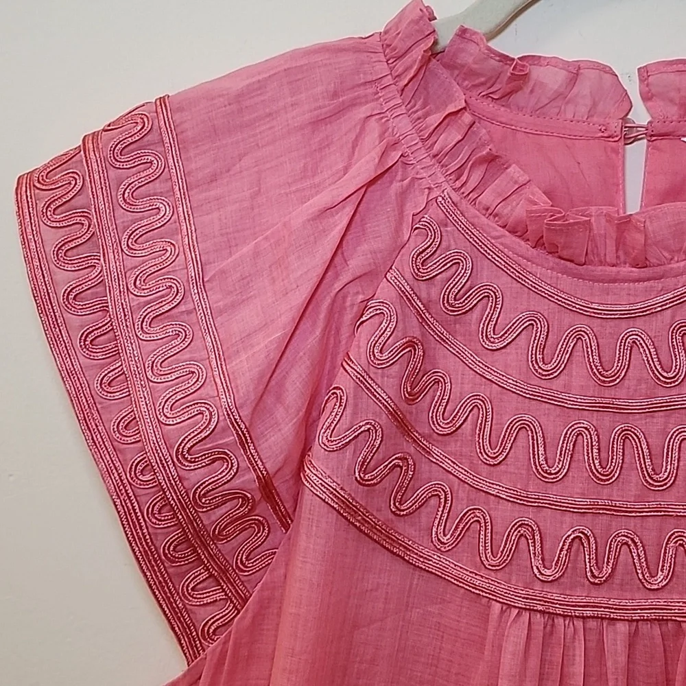 Veronica Beard Preppy Keely Tiered Ramie Mini Dress Size 10 Barbiecore - Picture 12 of 16